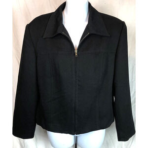 Melrose Cropped Jacket Blazer 12 Blk Full Zip Point Collar Lined Rayon Career